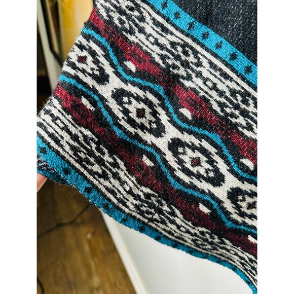 PRONTO Black Teal V-Neck Midwestern Fits Most Poncho Top One Size - Picture 3 of 4